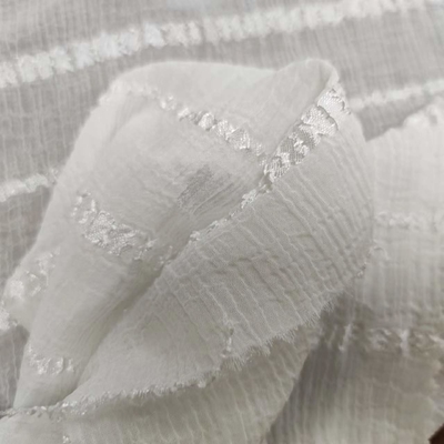 Protection 100% croisée de Sun de tissu de mousseline de soie de polyester de jacquard de rayure de ride nanoe